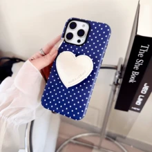 1pc Navy Blue Polka Dot Heart Grip Phone Case Compatible With IPhone17/17Air/17PRO/17PROMAX/16/7/8/11/12/13/14/15/X/XR/Xs/Plus/Pro/Pro Max/SE2 Compatible With SAMSUNG S24/S25/S26 - Multicolor - View 1