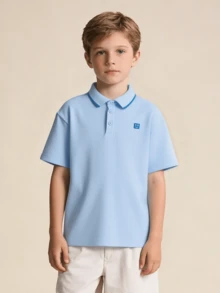 Balabala 2025 Summer Kids Short Sleeve T-Shirt, Boys' Quick-Dry Breathable Polo Shirt - Ice Blue - View 4