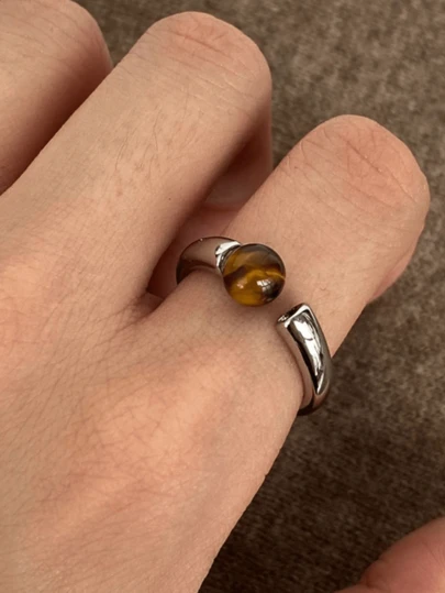 1pc Ins Style Tiger Eye Stone Ring For Women
