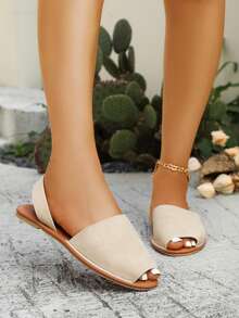 Women's Casual Fashion Vacation Style Summer Slip-On Backstrap Flat Sandals, Suitable For Daily Commute, Beach, And Other Summer Outfits - Beige - View 4