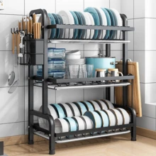 3 Tier Dish Drainer Rack With Drip Tray Cutlery Holder Plate Rack Kitchen Sink, Black - Black - View 9