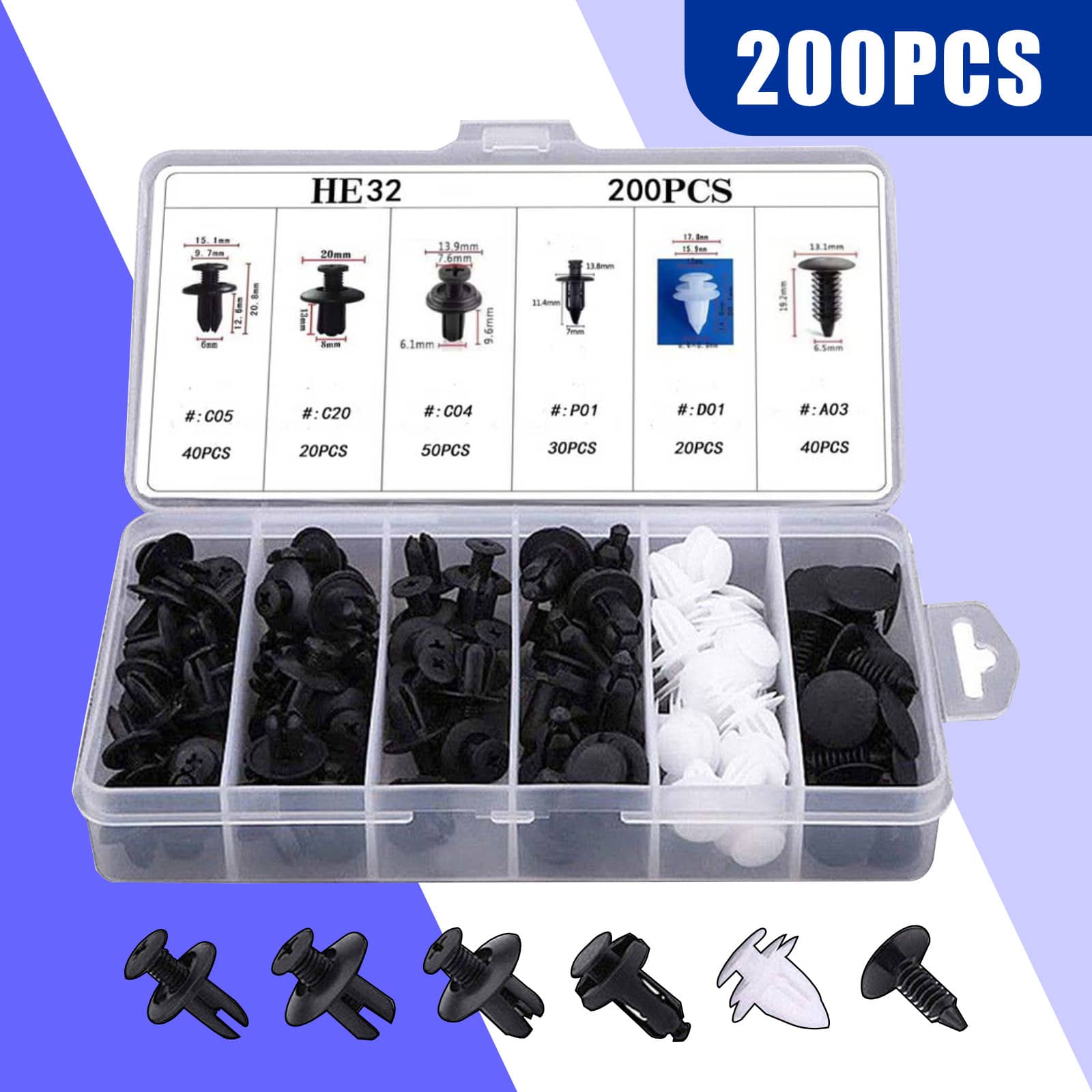6-Size Fastener Clips - Durable PP Plastic Buckles For Secure Fastening, Compatible With 20-30 Car Fasteners, Easy Installation For Car Bodies & Trucks, Car Fastener Clips, Vehicle Maintenance, Transparent Storage, Reliable Construction - A - View 1