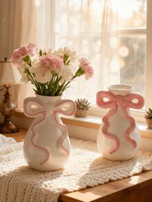 Pink Bow White Flower Vase, Cute Vase Suitable For Decorating College Dorms, Nurseries, And Apartment Bedrooms, Adding A Girly Vibe - Multiple Styles - View 3