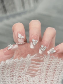 10片/套 美甲贴片：甜美限量版，时尚柔美闪亮，猫眼设计，精致淑女风手工粘贴式美甲贴片 - 彩色 - 查看 3