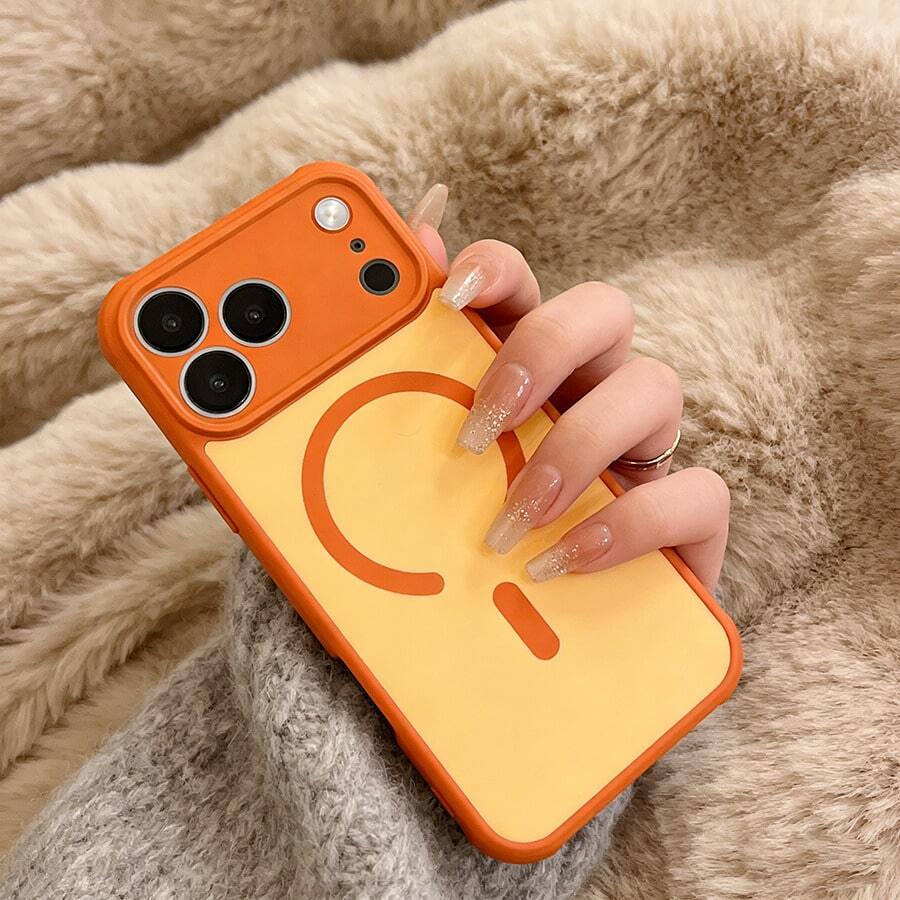 DECOPHONE 磁吸式手机壳，仿肤防震磨砂透明高凸起镜头保护盖，精准开孔设计，适用于苹果 17 Pro / 17 Pro Max。 - 橘色 - 查看 1