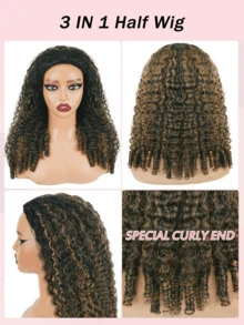Perruque mi-longue 3-en-1 sans couture à densité de 200%, boucles birmanes à haute brillance ton 4/27, ligne de cheveux naturelle, sans colle ni adhésif, convient à un usage quotidien, cadeau de la Saint-Valentin, accessoire capillaire pour femmes pour les voyages et les vacances, livraison rapide - SP4/27 - Voir 8