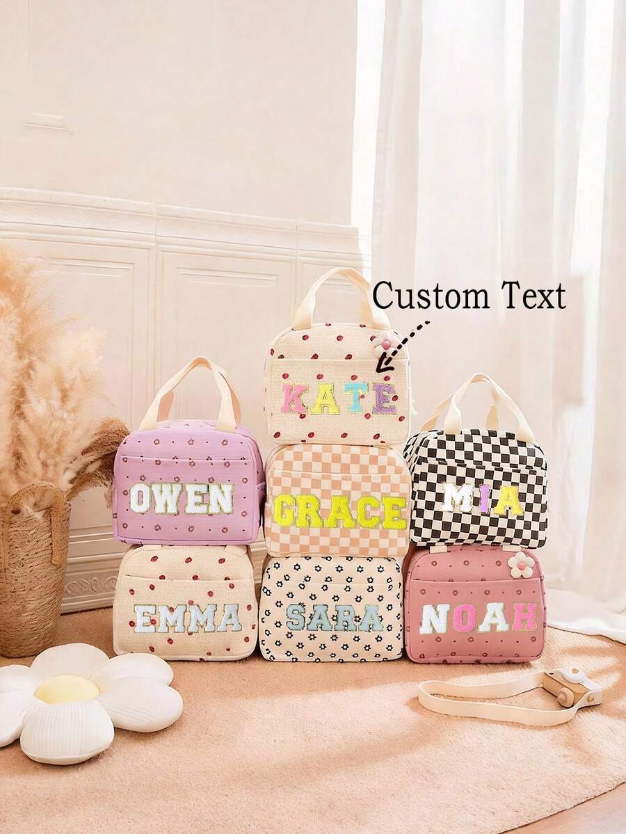 Custom Letter Sticker Lunch Bag | School Lunch Bag | Personalized Handmade Lunch Bag | Lunch Box Bag | Picnic Bag | Back To School Season | Toddler - Multicolor - View 1