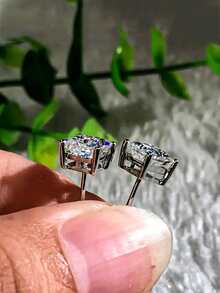 1 cặp đồng Cubic Zirconia (2/3/4/5/6/7/8/10)Mm Bông tai đinh tán hình vuông lấp lánh nhiều kích cỡ CZ, Thích hợp cho tiệc tùng hoặc đám cưới, Bông tai nam cổ điển và thời trang - Bạc - Xem 4