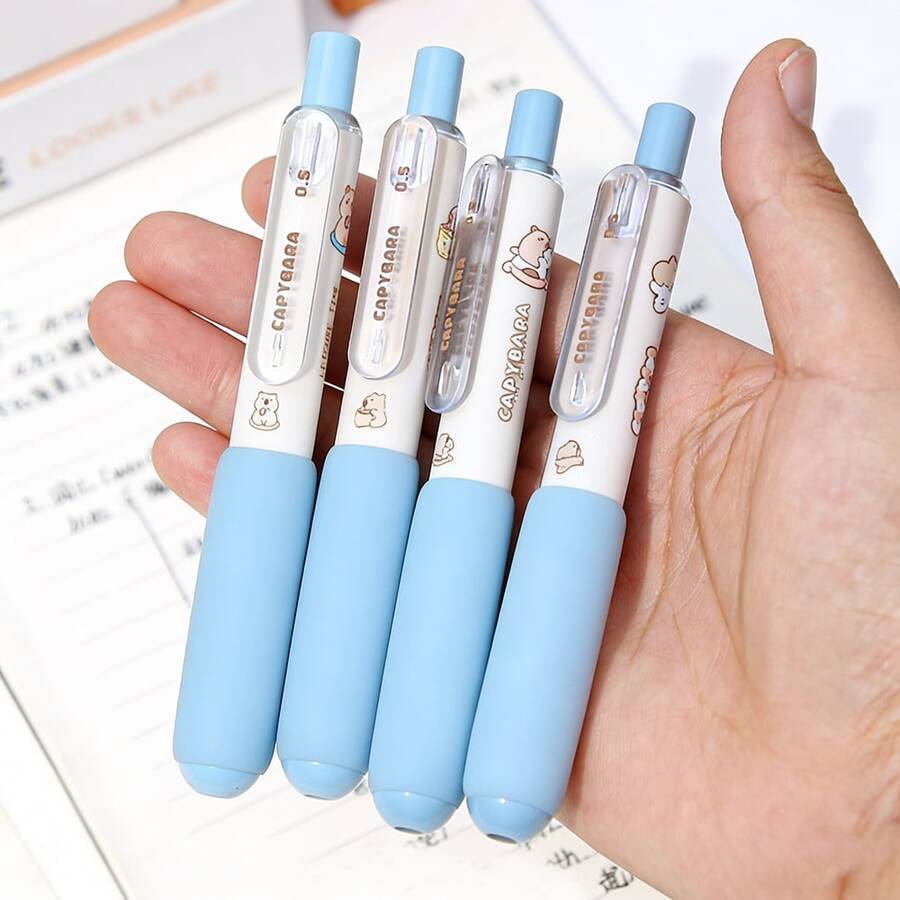 水豚可爱伸缩笔 小巧口袋笔 卡通中性笔 黑色墨水笔 0.5mm 细尖 书写流畅 办公学习用品，大容量多层铅笔盒，返校用品 必备学习用品 - 彩色 - 查看 1