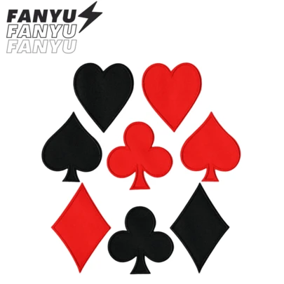 8pcs Playing Card Patch Game Iron-On Patches, Halloween Red Black Heart Shaped Patch, Diamond Spade Patch, Las Vegas Poker Punk Rock Cartoon Anime Embroidered Sewing Iron-On Applique Badges DIY Clothing Accessories