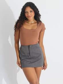 Kit 2 Women's Bodysuit With Square Neckline And Short Sleeves In Suplex - Brown/White - View 2