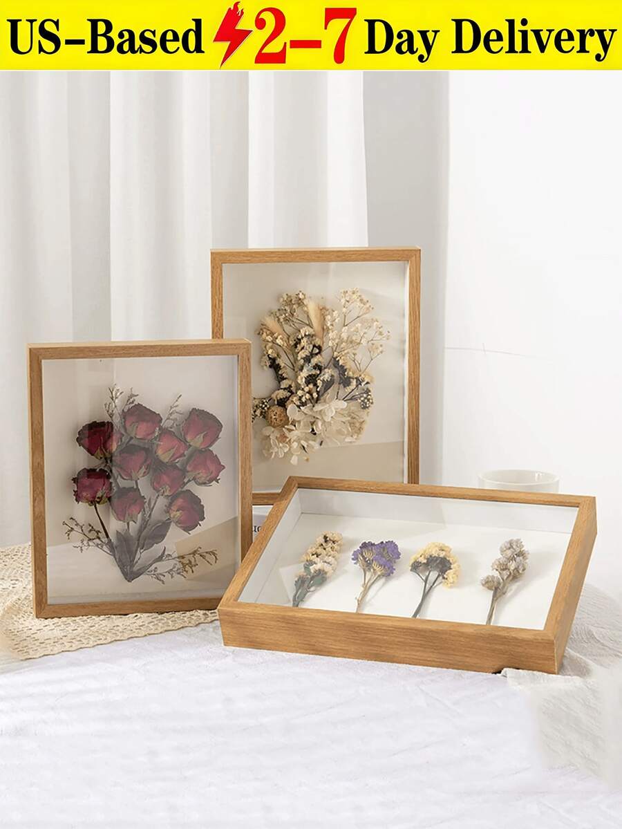 [Delivery Within 2-7 Days In The United States]Single-Piece Set, 10-Inch Natural Wood Grain Frame, Dried Flower Photo Frame, 3D Floral Art Frame, Living Room/Bedroom Decor, Holiday Keepsake Gift. Natural Wood Tones And Gentle Aesthetic Complement Japanese, Nordic, And Other Minimalist Home Styles. 3D Embedded Design Preserves Dried Flowers' Natural Form. Moisture-Resistant And Durable, With A Warm Texture That Resists Warping-Combining Artistic Appeal With Sentimental Value. Versatile For Various Settings: Living Room Wall Decor, Bedroom Desk Display, Entryway Cabinet Accents. Ideal For Gifting During Holidays Or Showcasing Photos, Scrapbooks, Dried Flowers, Tickets, Crafts, Medals, Certificates, And Mementos. Letter Stickers Add Personalized Accents To Your Display. - 1PC - 查看 1