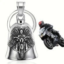 1pc Casual Street Style Bell & Cross Pendant Keychain, Punk Retro Motorcycle Wing Design Unisex - Multicolor - View 11