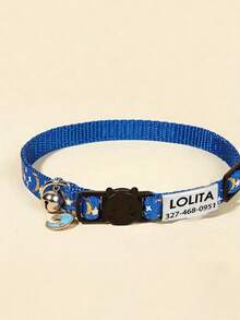 1pc Customized Cat Collar With Star & Moon Design, Pet Cat Collar With Bell, Customized Pet Name Engraved ID Tag Pendant, Ideal Pet Gift - Multicolor - View 4