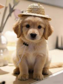 Handmade Woven Straw Hat Headpiece, Suitable For Small Cats And Dogs, Outdoor Pet Sun Protection Hat - Champagne - View 1
