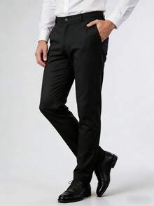 1pc Men's Fashion Business Casual Suit Pants, Spring/Summer Men's Slim Fit Straight Leg Minimalist Suit Pants - Black - View 1