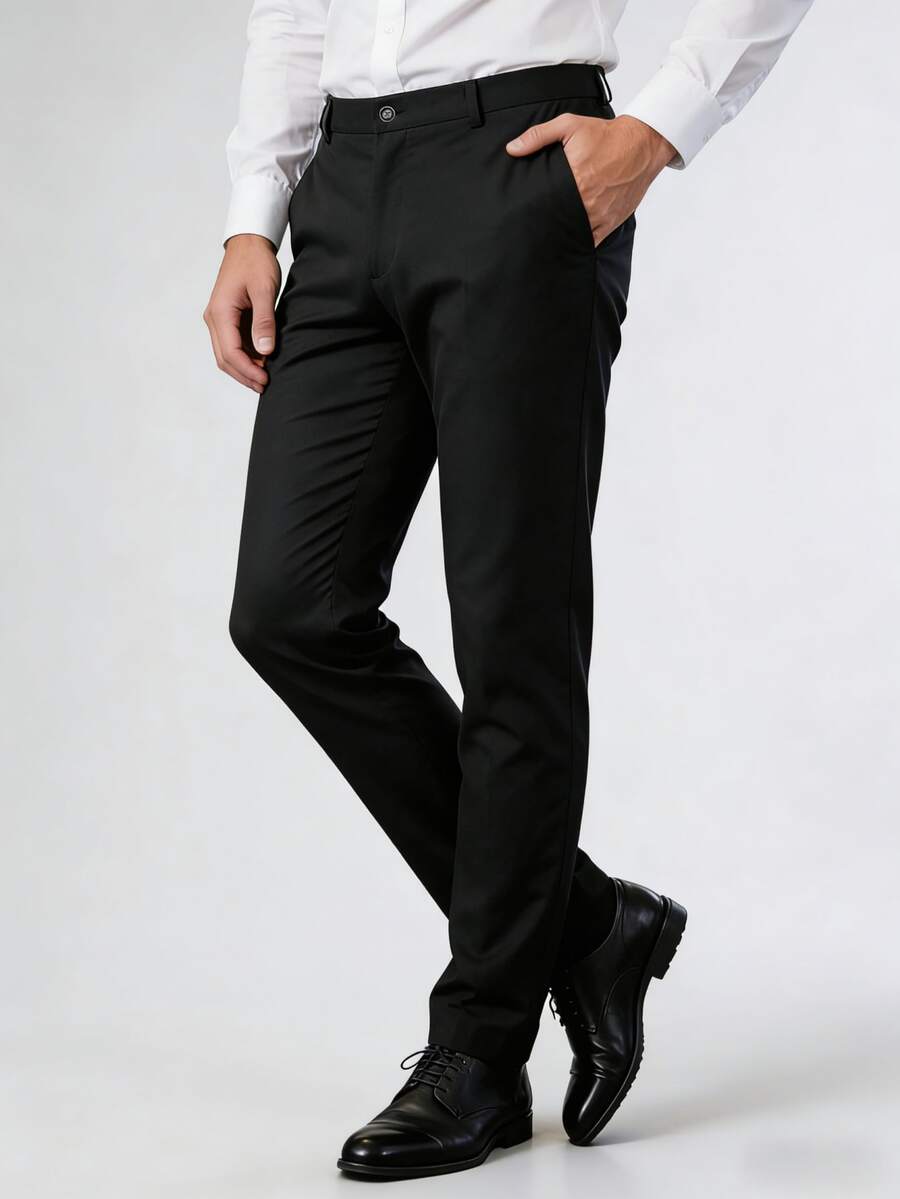 1pc Men's Fashion Business Casual Suit Pants, Spring/Summer Men's Slim Fit Straight Leg Minimalist Suit Pants - Black - View 1