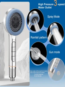 Prague Steel Shower Set, High Pressure Shower Head With Filter, 4 Spray Functions, Includes Flexible Hose Handheld Showerhead, ABS Bracket With Cleaning Sprayer, For Shower Use Only - Multicolor - View 7