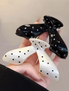 2pcs French Polka Dot Large Grab Clip Women's New High-End Hair Clip Back Of The Head Hair Claw Temperament Clip Hair Accessory - Multicolor - View 5