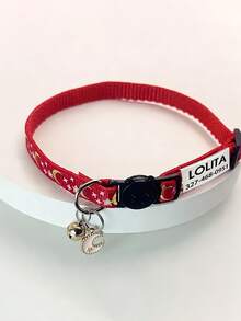 1pc Customized Cat Collar With Star & Moon Design, Pet Cat Collar With Bell, Customized Pet Name Engraved ID Tag Pendant, Ideal Pet Gift - Multicolor - View 3