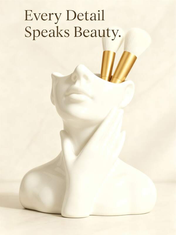 1 Piece Flagship Makeup Brush Holder, Unique Abstract Face-Shaped Design With Hands Holding Chin, Functional Vanity Organizer For Cosmetic Storage, Decorative Makeup Accessory, Cosmetic Brush Organizer, Vanity Desk Decor, Beauty Tool Holder, Professional Makeup Brush Stand