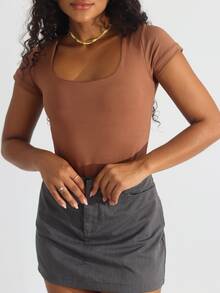 Kit 2 Women's Bodysuit With Square Neckline And Short Sleeves In Suplex - Baby Pink/Brown - View 3