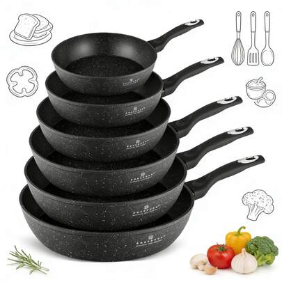 Poêles de 18/20/22/26 cm - Revêtement marbré, antiadhésif durable, poignée ergonomique, idéales pour la cuisson de crêpes, d'omelettes et de steaks. Compatibles avec les plaques à induction et les cuisinières à gaz, faciles à nettoyer. Ustensiles de cuisine indispensables. Parfaites pour un usage quotidien à la maison ou pour les pique-niques, les réunions de famille, les fêtes de fin d'année, la fête des mères et les pendaisons de crémaillère.