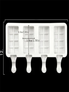 1pc/3pcs Reusable Silicone Ice Cream Mold And Ice Pop Mold, Grid Cake Mold With Wooden Sticks, DIY Ice Lolly Maker, White - Multicolor - View 3