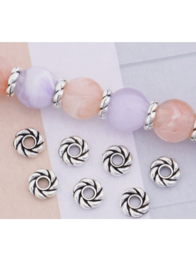 50/100/200 Pieces Of Vintage Silver Spiral Wheel Beads, Round Twisted Beads, Suitable For DIY Bracelets, Necklaces, Earrings, Hair Accessories, And Craftwork Making