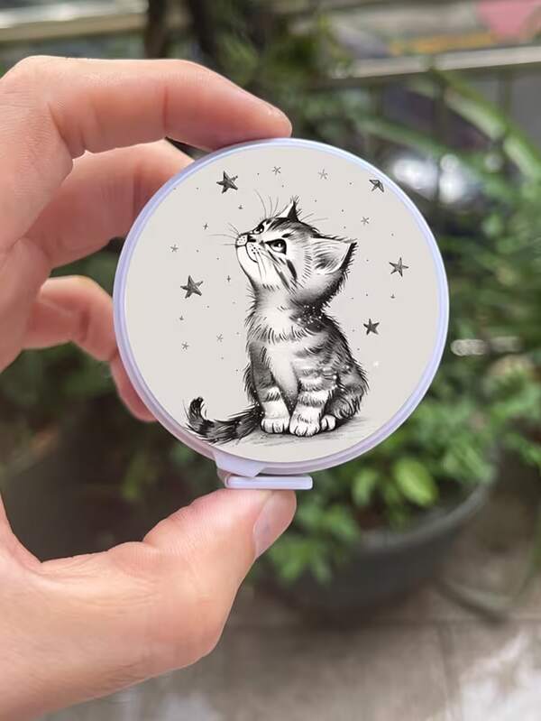 迷你伸缩卷尺，猫咪和星星图案设计，公制和英制双刻度，长度150厘米，柔软灵活，适用于人体测量、缝纫、手工制作、家居装饰等。