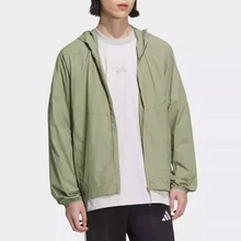 Adidas 男士梭织透气防晒连帽运动夹克，休闲外套 JZ8403 - 綠色 - 查看 1