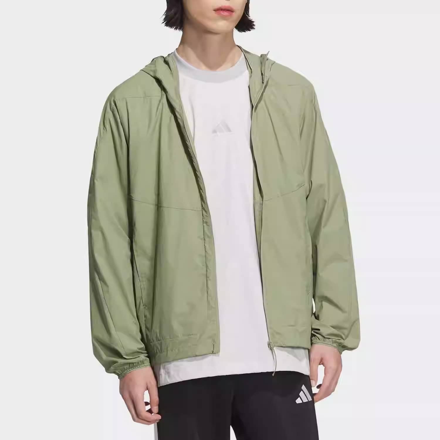 Adidas 男士梭织透气防晒连帽运动夹克，休闲外套 JZ8403 - 綠色 - 查看 1