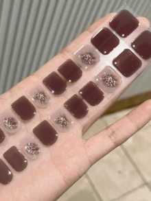 Tiras de gel de uñas semi curadas, 20 piezas de envoltorios de calidad de salón de larga duración, pegatinas de gel de uñas de fácil aplicación y remoción con luz UV - Color caoba - Ver 6