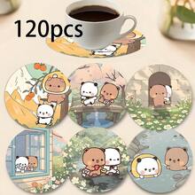 Juego de 6/120 posavasos redondos con estampado de grano de madera falso, adecuado para patio, cocina, sala de estar, decoración de mesa de comedor en reuniones en el hogar, regalo para amigos y familiares en días festivos, adecuado para el Día de San Valentín, boda, fiesta de cumpleaños, accesorios de decoración del hogar, mejor regalo para amigos - Multicolor - Ver 8