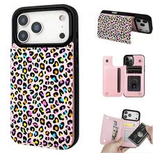 Colorful Leopard Print/Wallet Card Holder,Credit Card Slots Phone Case For Iphone17/17air 16/15Pro 14/13pro12 11 ProMax Xs 16Plus Case, Cute Phone Case  Galaxy S22/S23+S24 Plus/S25Ultra/ Cover For Women Girls Stylish  Fashionable Coin Pocket Magnetic.A53 - 粉色 - 查看 1