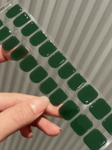 20pcs Semi-Cured Gel Nail Strips, Durable Salon-Grade Nail Stickers, Easy To Apply And Remove, Requires UV Lamp Curing - Green - View 6
