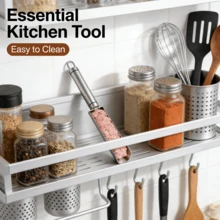 Molde manual de acero inoxidable para hacer albóndigas, herramienta de cocina con cuchara, herramienta para carne, bola de camarón - Plateado - Ver 2