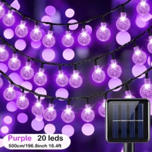 10/20/50/100 Luces de Cadena de Bola de Cristal Alimentadas por Energía Solar LED, Longitud 9.8/16.4/22.9/39.3ft, Impermeables, 8 Modos de Iluminación, Blanco Cálido/Blanco/Púrpura/Azul/Multicolor, Luces de Hada para Jardín, Patio, Balcón, Boda, Fiesta, Navidad, Halloween, Camping, Decoración Festiva, Estética - Cadena de luces de bola de cristal alimentada por energía solar - Ver 31