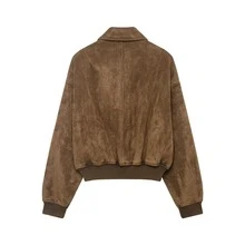 Seelio Spring New Women's Jacket, European And American Fashion Minimalist Versatile Velvet Texture Effect Outerwear - Brown - View 7