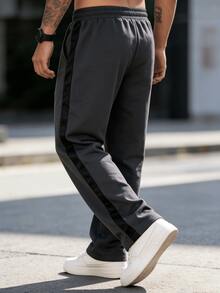 男士直筒寬鬆運動長褲，透氣百搭通勤健身跑步街頭運動長褲，春秋款 - 深灰色 - 查看 3