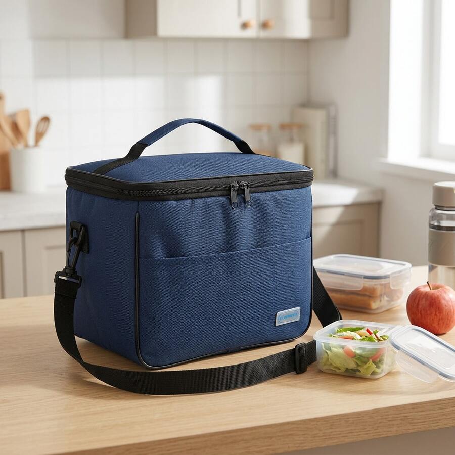 Large Capacity Thermal Lunch Bag, Portable And Multifunctional, 33cm X 22cm X 24cm, With Adjustable Shoulder Strap For Carrying Lunch To Work, School, Picnics, Camping, And Travel. Waterproof Handheld Cooler With Aluminum Lining To Keep Food Hot Or Cold. Available In Various Colors For Adults And Children. The Perfect Solution For Everyday Use, Keeping Your Meals Fresh. - 藏蓝色 - 查看 1