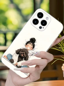 1个透明白色背景小狗女孩极简全包覆TPU防震手机壳，兼容苹果17、16、15、14、13、12、11 Pro Max、Air及系列，国际版，非国内版 - 彩色 - 查看 3