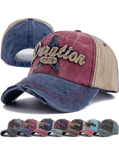 JZML 1pc Unisex Retro Distressed Letter Embroidered Baseball Cap