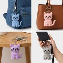 6件套动物钩针编织套装，成人初学者钩针编织套装，附带分步文字教程，鹦鹉DIY编织套装，可爱有趣的春夏家居装饰品，生日、情人节和复活节创意礼物 - 六隻貓咪鑰匙扣 - 查看 8