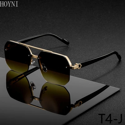  【HOYNI】1副优雅男士大框金属双梁时尚眼镜，圆形双铆钉精致显瘦时尚，适合旅行、度假、日常佩戴、海滩和户外活动。夏季海滩度假和户外旅行必备。