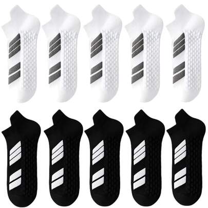 10Pairs Black Socks Bottom Of Towel Running Socks Basketball Sports Sock Sweat Absorbing Breathable Leisure Low Cut Men's Women For Sunmmer