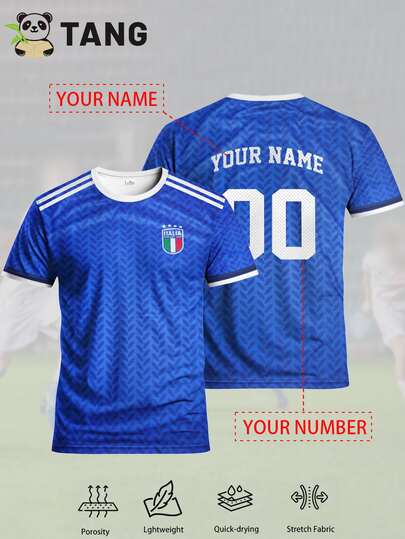 Custom Italy 25/26 Home Jersey, Personalized With Name & Number, Comfortable Round Neck Sports Shirt, Soft & Lightweight Football Tee, Suitable For Football Training, Casual Wear, And Gift