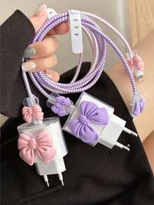 5pcs Cute 3D Bow Tie Cable Protector Sleeves, Suitable For 20W EU Plug Bowknot Data Cable Winding Cord, Bowknot Protective Cover Anti-Breaking, Ideal Gift For Friends And Holidays - Multicolor - View 1