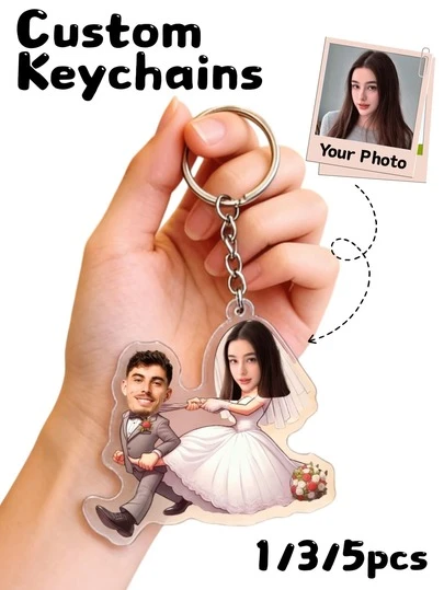 1/3/5pcs Customized Photo Keychain, Turn Your Photo Into A Unique Adorable Keepsake! Custom Couple, Family & Friend Portrait Keychains, Valentine's Day Gifts For Her, Him,Souvenirs,Exquisite Accessories Pendant, Gift For Friends, Family, Couples, Unique Souvenir Gifts, Suitable For Birthdays, Weddings, Parties, Anniversaries, Creative Decorative Accessories ,Personalized Accessory, Backpack Pendant.