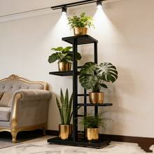 [High-Quality]7/6/5/4 Tier Wrought Iron Plant Stand (8/7/6/5 Pot Capacity), High-Quality Indoor Outdoor Multi-Tier Flower Pot Rack, Anti-Corrosion Rust-Resistant Durable, Foldable Easy Storage, Home Decor For Courtyards Gardens Balconies Living Rooms - 4 Layers Of Black - View 3
